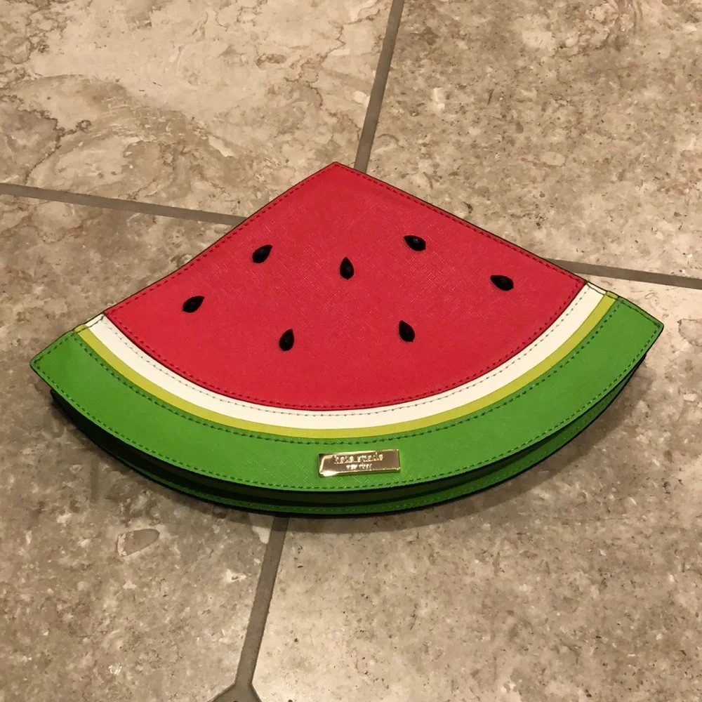 New Kate Spade make a splash watermelon novelty leather saffiano clutch handbag